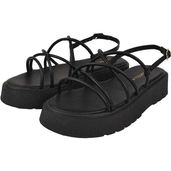 Sandália Feminina Plataforma CM Calçados Tira Colorida Verão Macia Leve Amarrar Gladiadora Preto