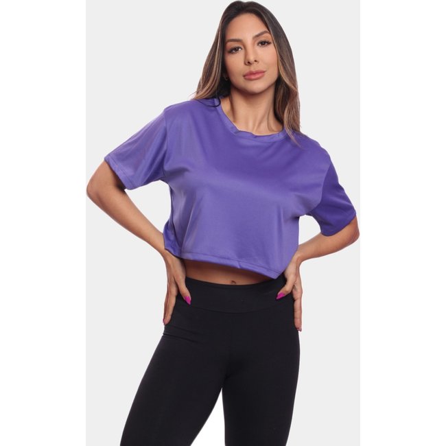 Cropped Manga Curta Feminino Dry Proteção UV Blusa Blusinha Academia Treino Roxo