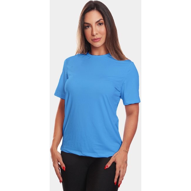 Camiseta Feminina Dry Fit Básica Lisa Proteção Solar UV Térmica Blusa Academia Esporte Camisa Azul Claro