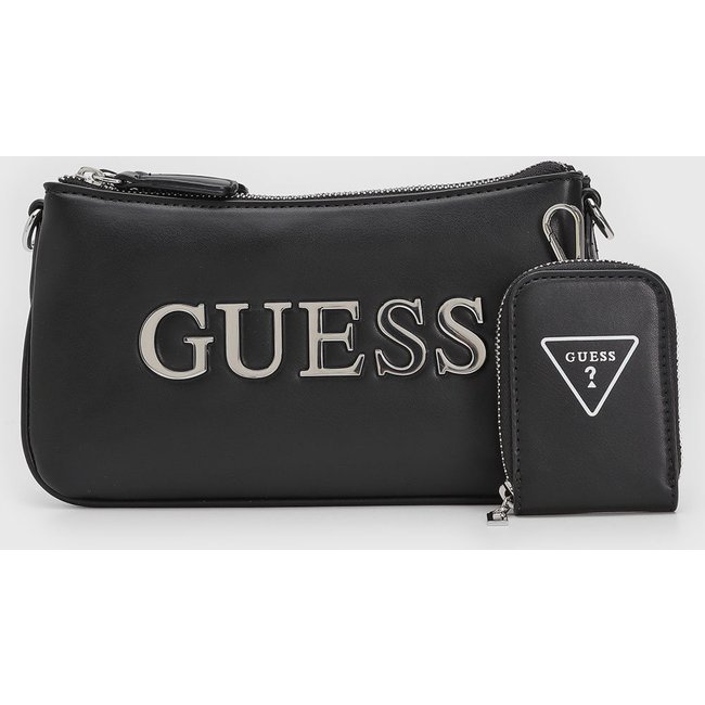 Bolsa Feminina Guess Média Logo Metálico Preta