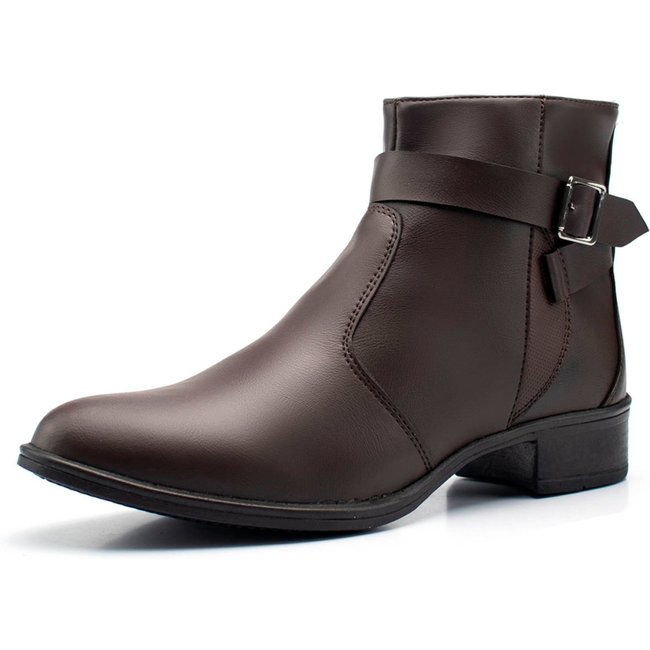 Bota Cano Curto Botinha Casual Lisa Detalhe Fivelinha Cafe