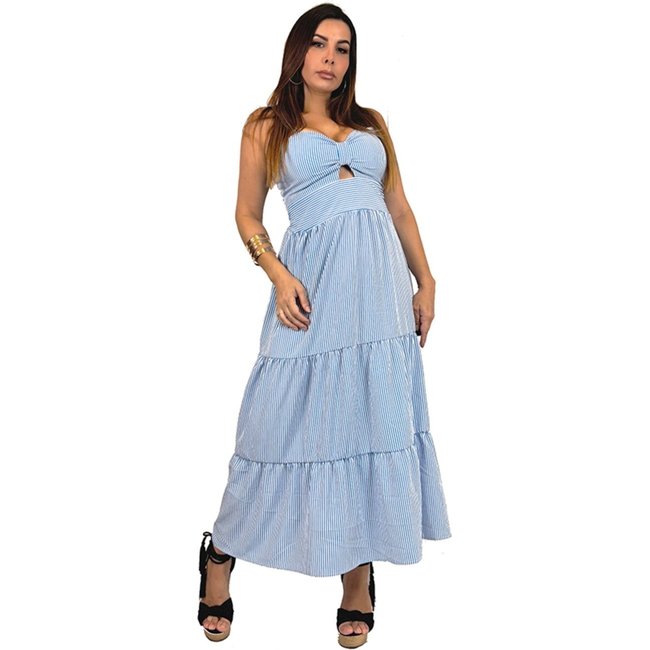 Vestido Dress Code Listrado Midi