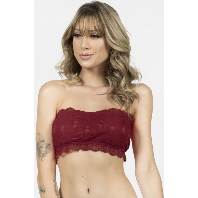 Sutiã Feminino Serra e Mar Modas Tomara que Caia Top Renda Vinho