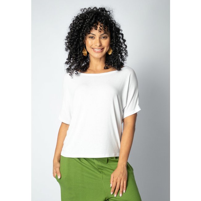 Blusa Básica Morcego Amazonia Vital Malha Gola Canoa Manga Curta Branca
