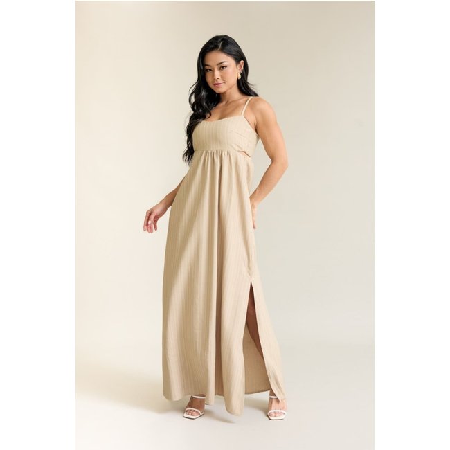 Vestido Em Viscose Feminino Texturizado Com Alças Dialogo Caqui