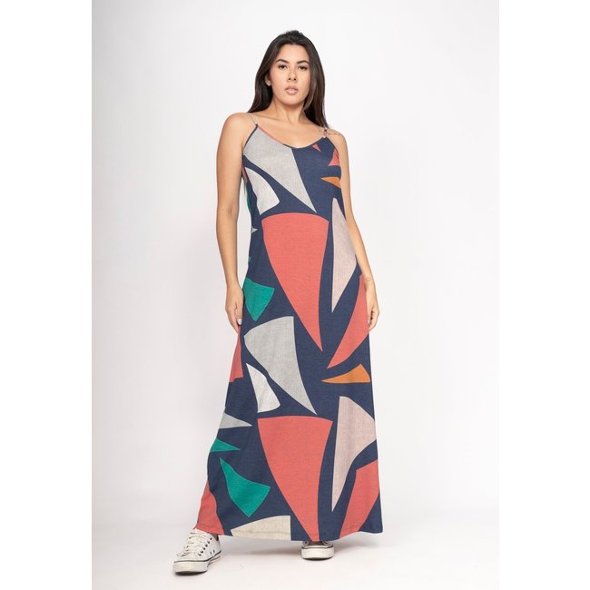 Vestido Amazonia Vital Guaíra Longo Malha Alça Fina Geometrias do Tempo