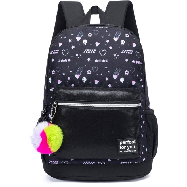 Mochila Feminina Com Chaveiro Escolar Resistente 17 Litros Espaçosa