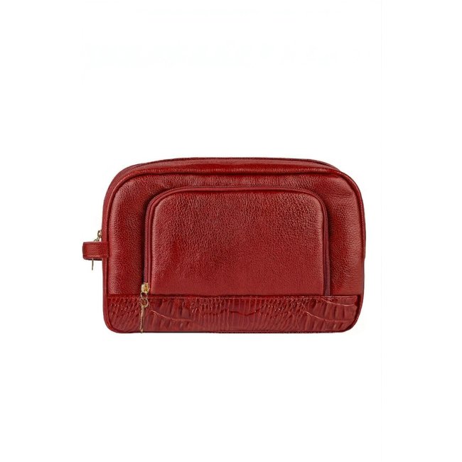 Necessaire de couro liso Manuela 18x28x10cm - Vermelho