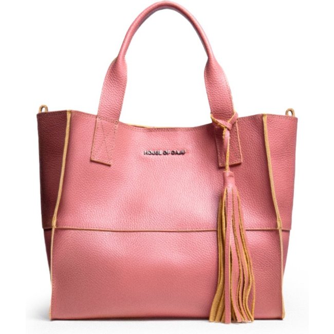Bolsa Feminina Em Couro Alça De Mão Rosê Com Amarelo "Nêida Alcântra"""