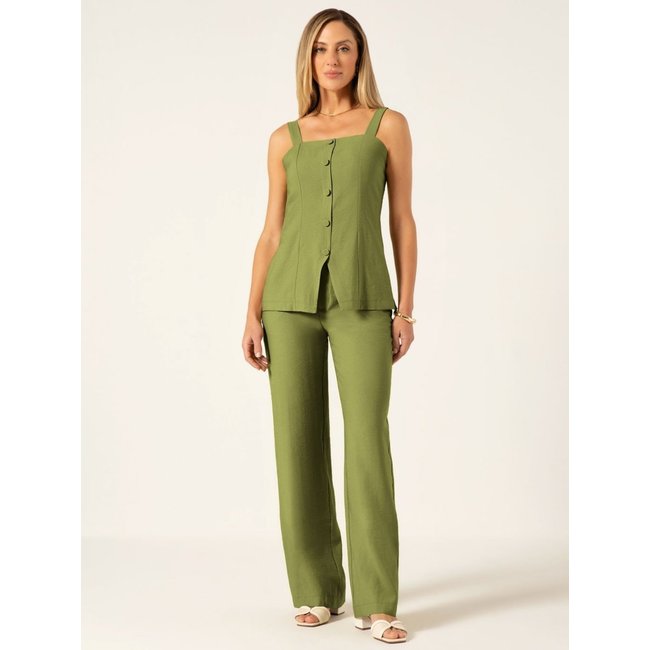 Calça Wide Leg de Alfaiataria Verde Larice