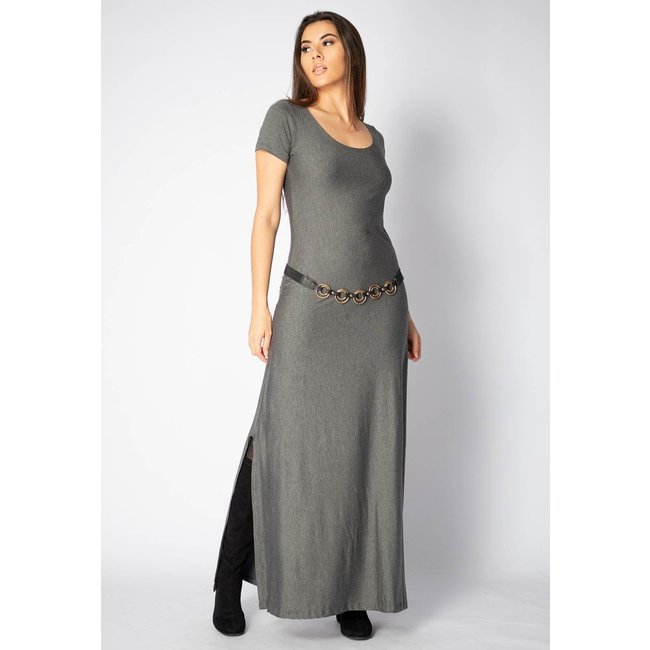 Vestido Longo Amazonia Vital Malha Manga Curta Gola Canoa Mescla