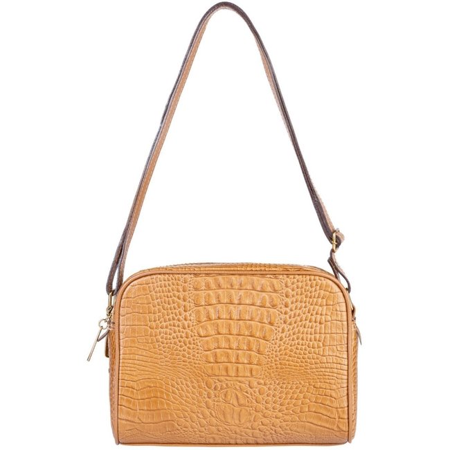 Bolsa quadrada de couro croco Daiana - Caramelo