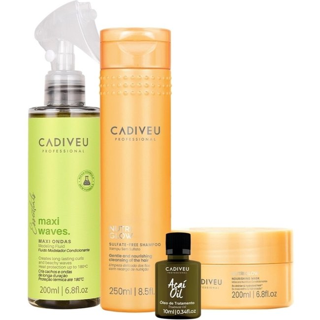 Kit Cadiveu Professional Nutri Glow Shampoo Máscara Maxi Ondas e Açaí Oil (4 produtos)