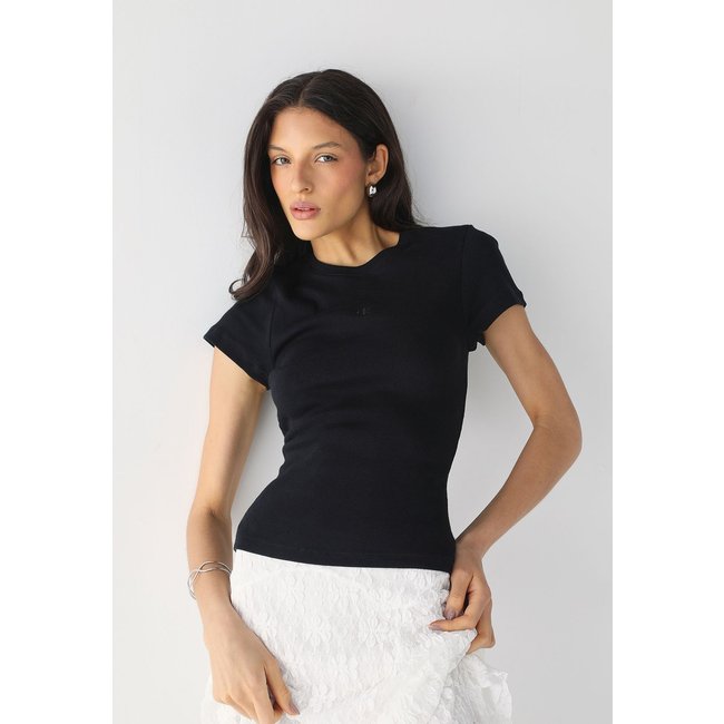 Blusa Feminina Calvin Klein Jeans Ribana Decote Careca Preta