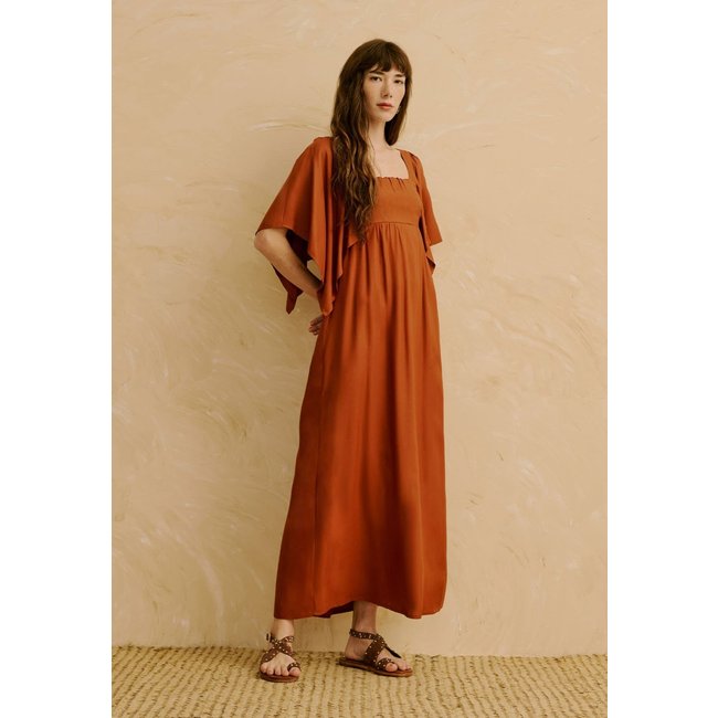 Vestido Maxi Midi Liso Manga com Pontas