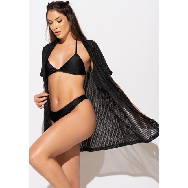 Saída De Praia Curta MVB Modas Kimono Renda Moda Praia Preto