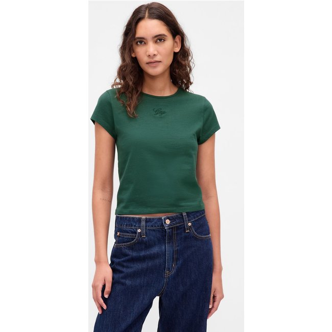 Camiseta Feminina GAP Cropped Logo Bordado Verde