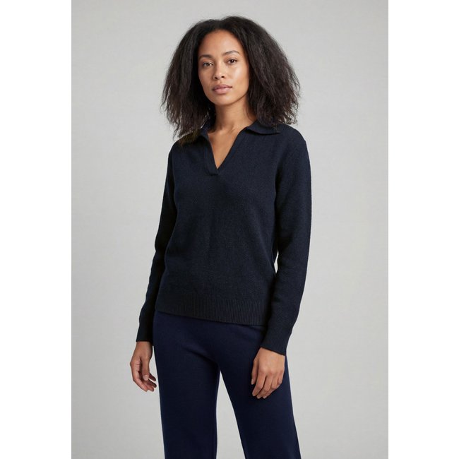 Suéter Tricot Feminino Facinelli Gola Polo Azul Marinho