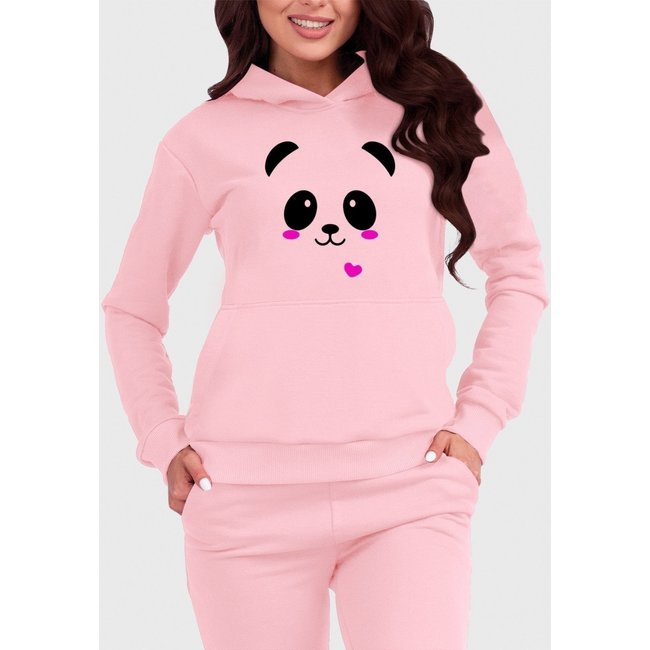 Blusa de Frio Moletom Canguru Flanelado Benellys Panda Rosa