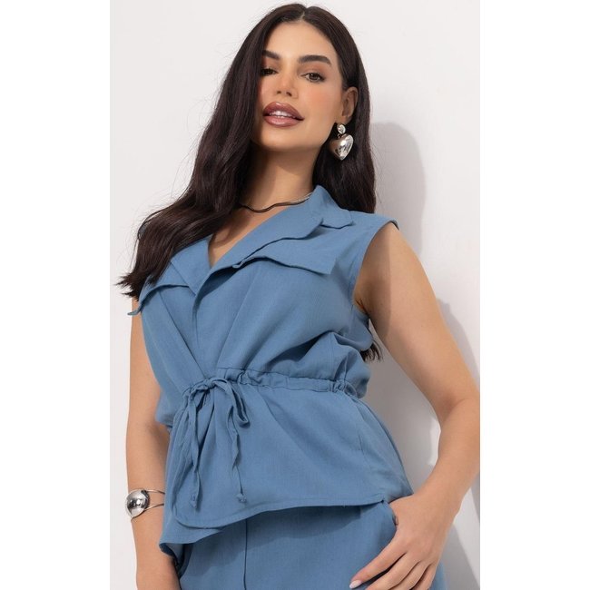 Colete Em Linho Azul Quintess