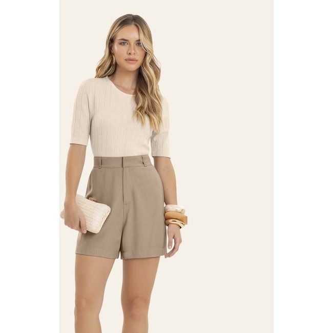 Shorts Feminino Em Viscose Sarjada Endless Marrom