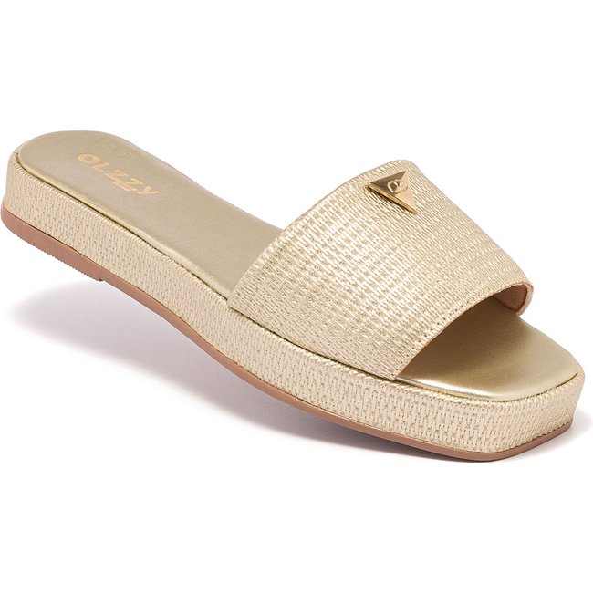 Sandália Tamanco Feminino Flat Chinelo Brilho Juta Confortável Flatform Promoção Original Olzzy Ouro