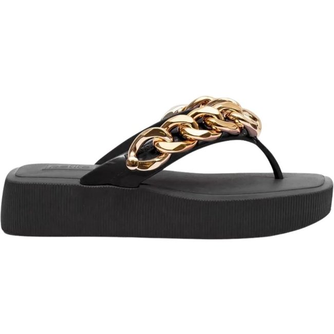 Chinelo Plataforma Hit Corrente Preto Ouro Petite Jolie PJ6515