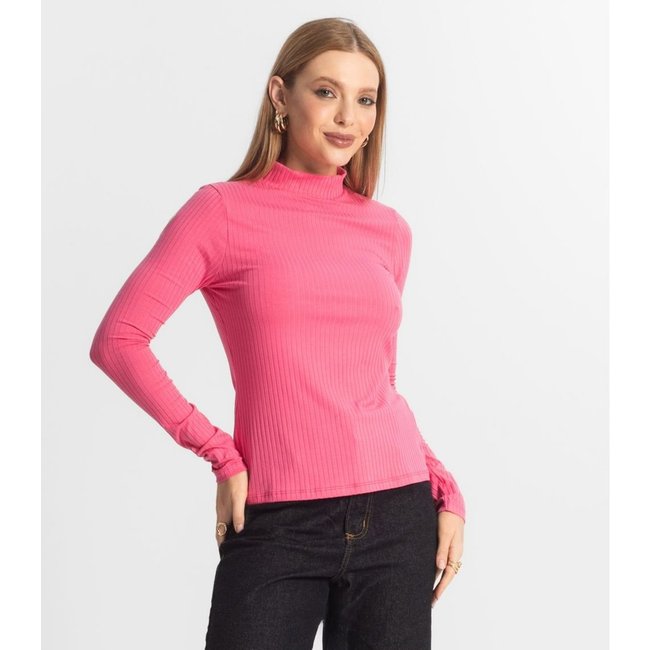 Blusa Manga Longa Feminina Canelada Select Rosa