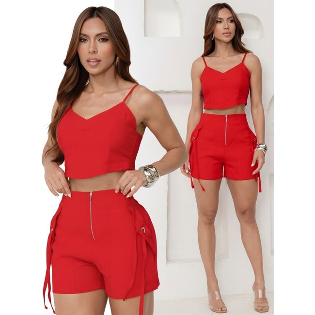 Conjunto Divina Gata Cropped e Shorts Vermelho