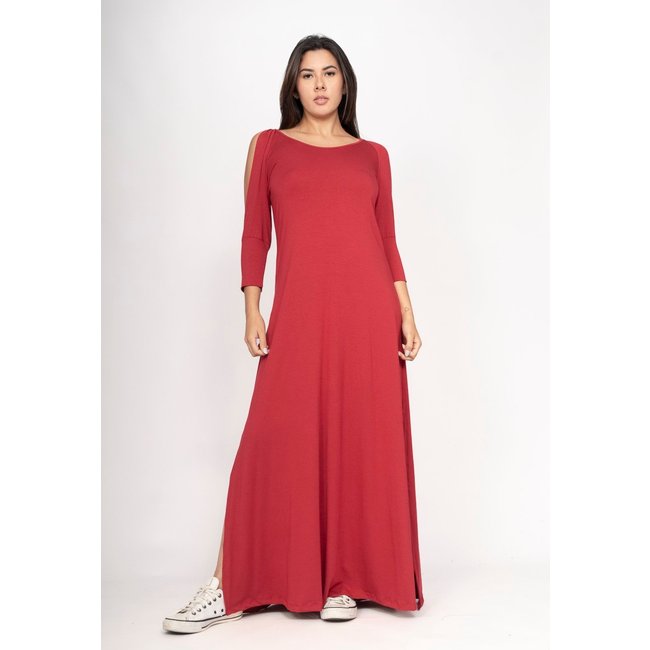 Vestido CabanaFree Boyrá Longo Malha Detalhe na Manga Bordô
