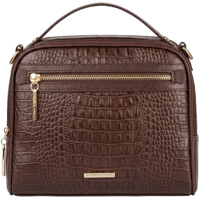 Bolsa Andrea Vinci Baú Pequena De Couro Croco Lara - Café