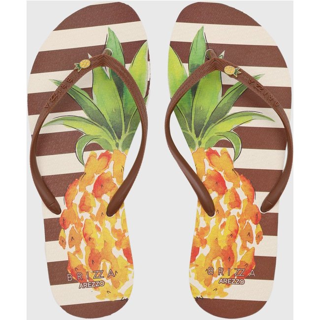 Chinelo Feminino Brizza Arezzo Estampa Abacaxi Marrom