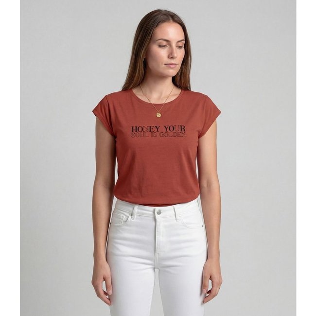 Blusa Feminina Manga Curta Estampada Infinita Cor Laranja