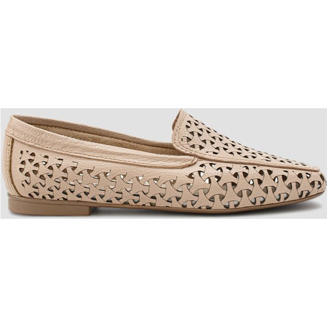 Sapato Loafer Couro Corte Laser Nude CBK Bege