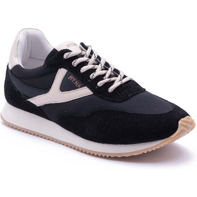 Tênis MY.NA Y9 Couro Legítimo Preto com Detalhes em Off White