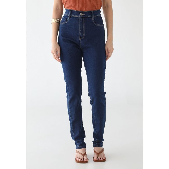 Calça Jeans Feminina Sawary Cintura Alta Azul Escura