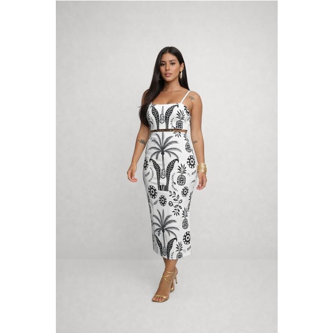 Vestido Cropped.D Bell Outlet Fashion Estampa Arara Branco