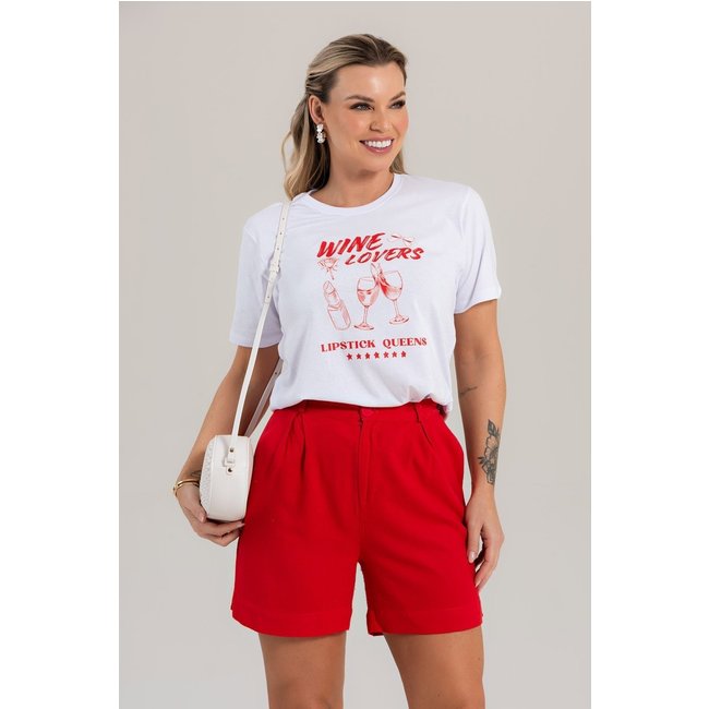 Camisa Feminina Cianitas Branca Estampa Lipstick Queens