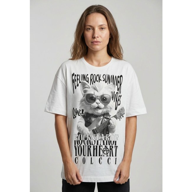 Camiseta Feminina Colcci Estampa Rock Branca