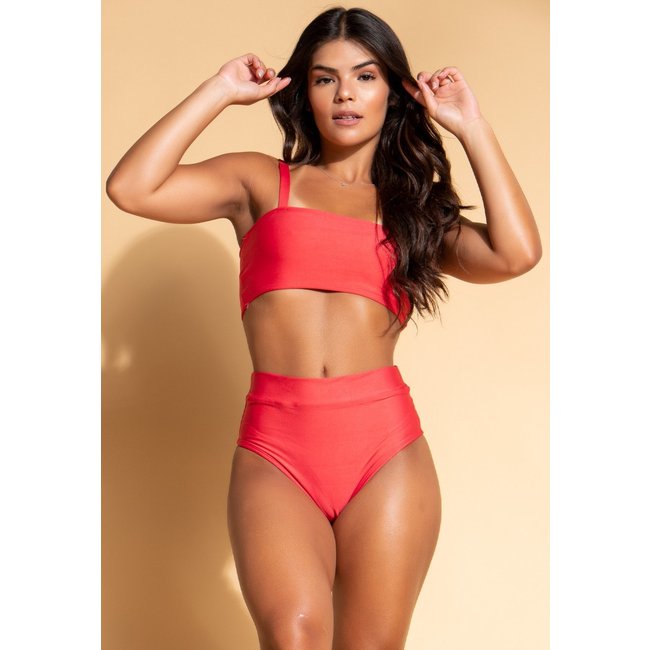 Biquini Bravaa Store Top Faixa Cintura Alta Feminino Praia Verão 315 Vermelho