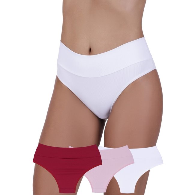 Kit 3 Calcinhas Básica Canelada Concept Lingerie Multicolorido