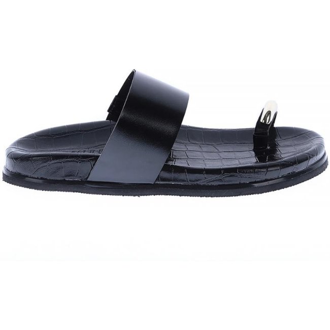Flat Feminina Damannu Shoes Tira Larga Preta e Detalhe Metal Preto