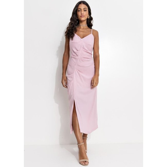 Vestido Feminino Em Viscose Plana Quintess Rosa