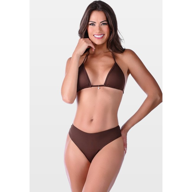 Biquíni Summer Soul Cortininha Bojo Removível Fio Dental Duplo Cintura Baixa Café