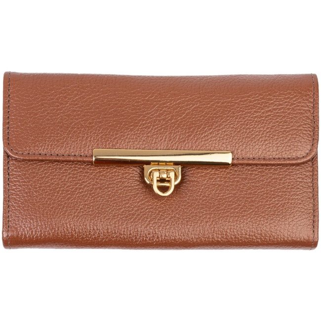 Carteira feminina de couro liso Kate 10,5x19,5cm - Whisky
