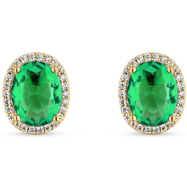 Trio De Brincos Semijoia Pedra Verde E Ponto De Luz Zircônia Banhados A Ouro 18K Br094-001 Dourado