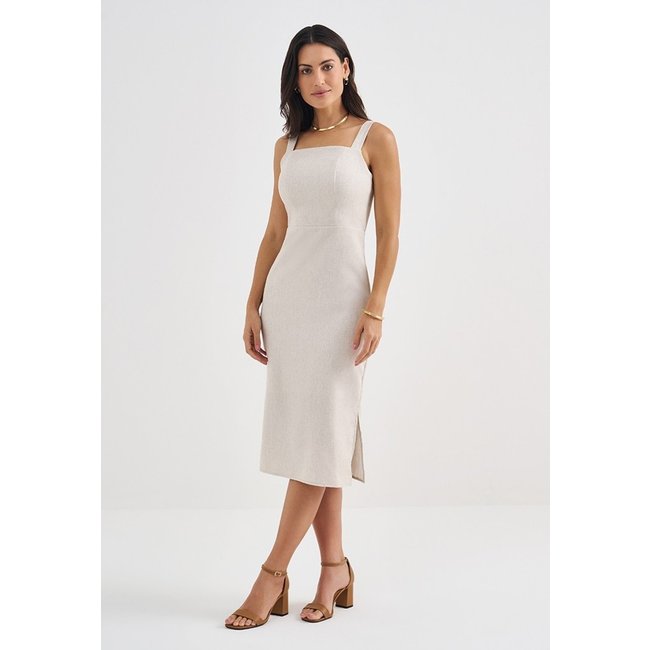 Vestido Tubinho Clássico com Alças de Linho Natural Berenice