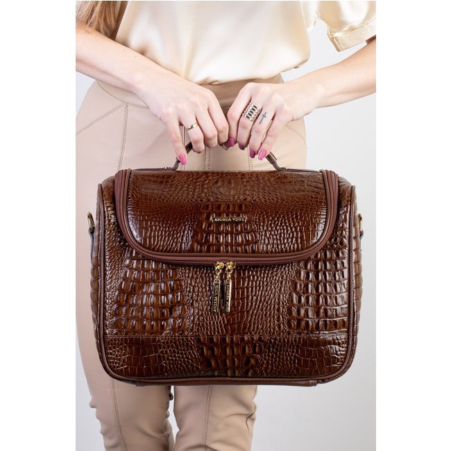 Frasqueira Andrea Vinci Feminina De Couro Croco Para Viagem Roma - Whisky