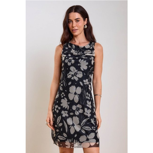Vestido Feminino Curto Tule Floral Marialícia Preto