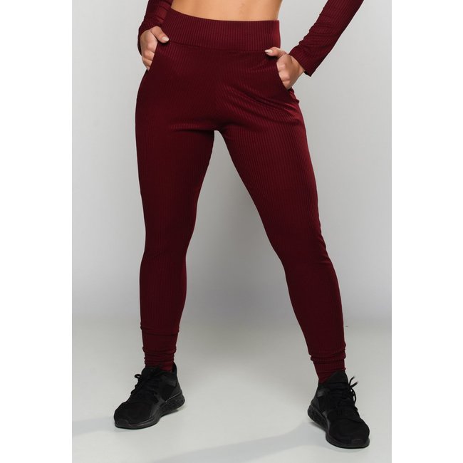 Calça Jogger MVB Modas Canelada Ribana Feminina Moda Cintura Alta Vinho